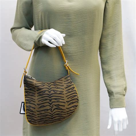 FENDI Canvas Zebra Print Small Oyster Celeste .